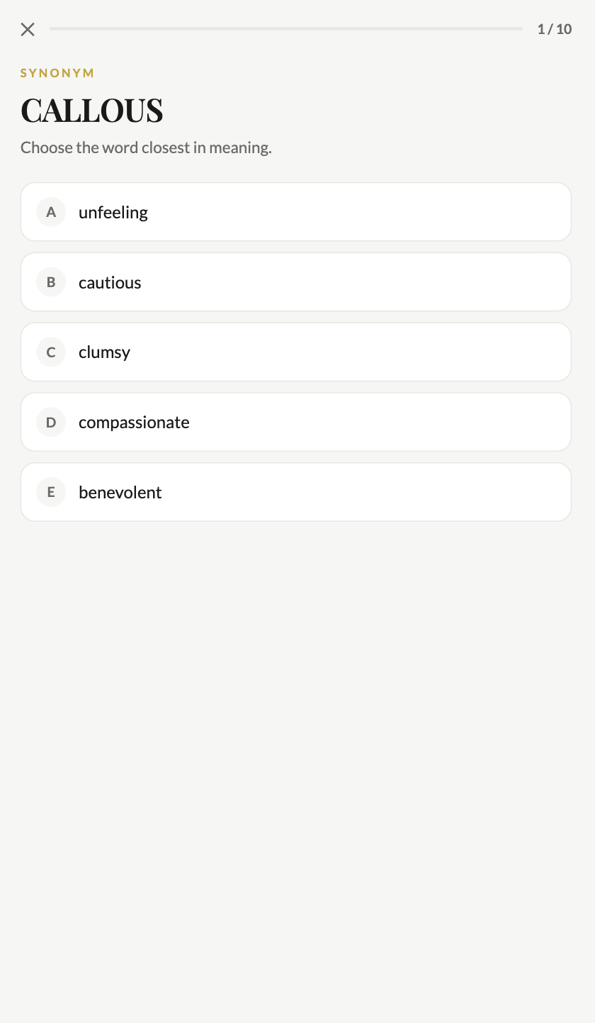 SSAT-style synonym question with five answer choices